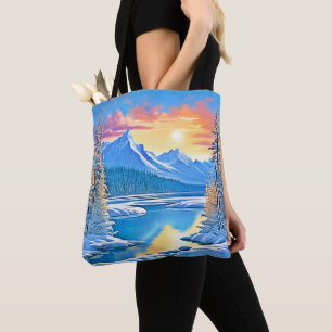 Bolsa Tote Arte Sunset do Lago Congelado