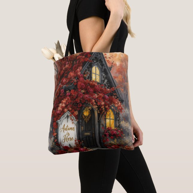 Bolsa Tote Arte Típica de Rosas de Algodão de Outono Gótico (Close Up)