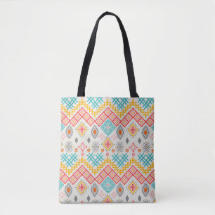 Bolsa Tote Arte tribal: impressão boho geométrico.