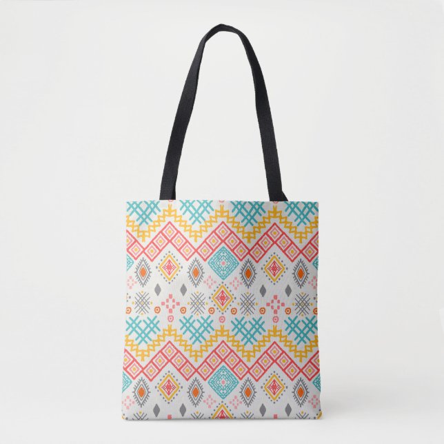 Bolsa Tote Arte tribal: impressão boho geométrico. (Frente)