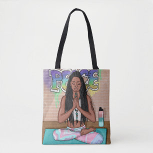 Bolsa Tote Arte Urbana Mulher Bonito que faz meditação