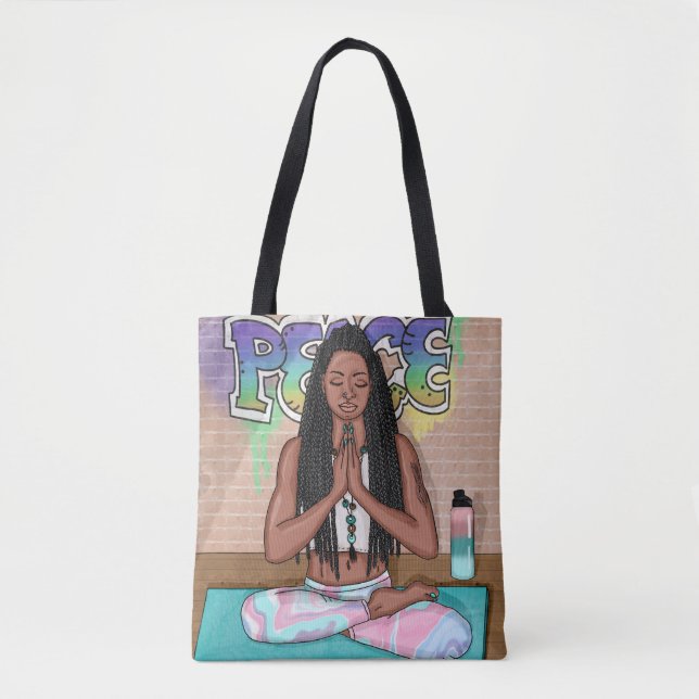 Bolsa Tote Arte Urbana | Mulher Bonito que faz meditação (Frente)