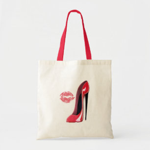 Bolsa Tote Arte vermelha dos calçados e do beijo do estilete