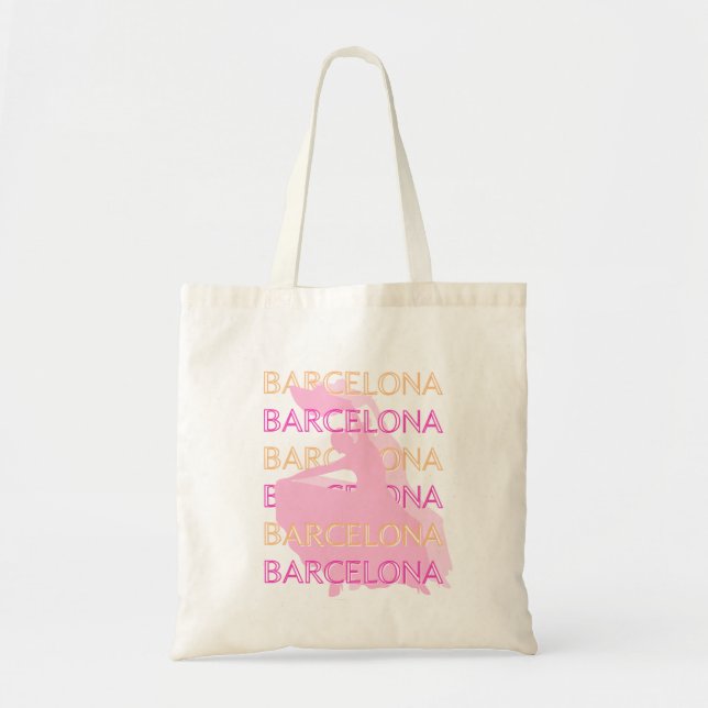 Bolsa Tote Arte Viagem de Barcelona, Espanha, Laranja, Rosa (Frente)