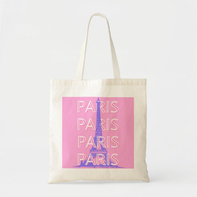 Bolsa Tote Arte Viagem de Paris, Arte Viagem, Rosa (Frente)