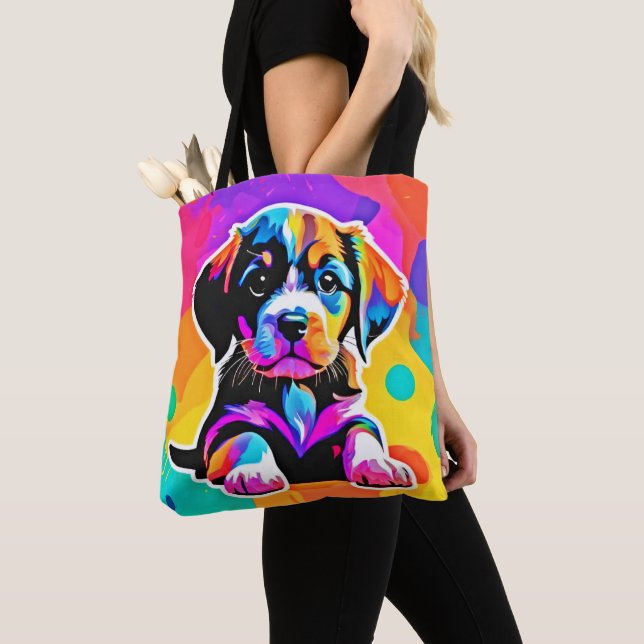 Bolsa Tote Arte Vibrante de Cachorrinho (Close Up)