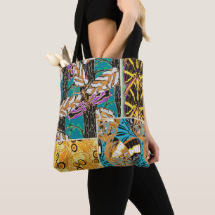 Bolsa Tote Arte Vibrante Maximalista de Borboleta em Azul Tur