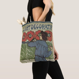 Bolsa Tote Arte Vintage Art Nouveau, Artista Pintando Flores 