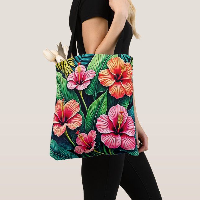 Bolsa Tote Artesania de Flores de Hibisco Tropical (Close Up)