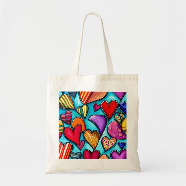 Bolsa Tote Artista com Corações Vibrantes (Frente)
