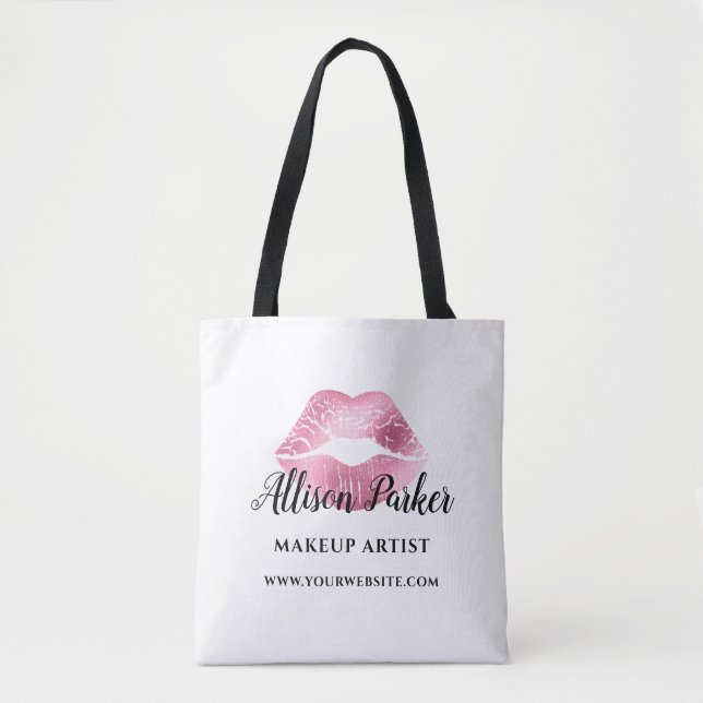 Bolsa Tote Artista de Maquiagem de Lábios Rosa Elegante (Frente)