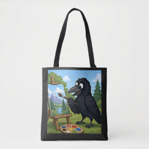 Bolsa Tote Artista Divertido Corvo Pintura Paisagem arte