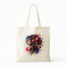 Bolsa Tote Artística Floral Colorida em Aquarela F