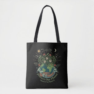 Bolsa Tote Artístico "Proteja o Nosso Planeta" Floral Vintage