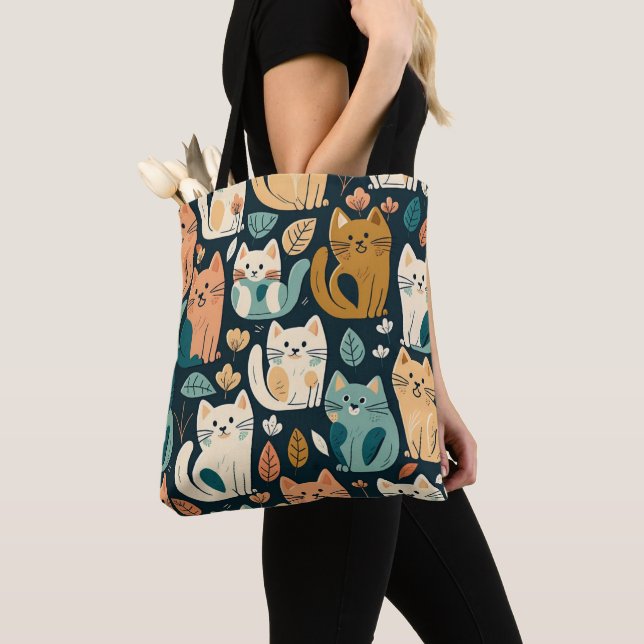 Bolsa Tote Artsy Cat Pattern Cute (Close Up)