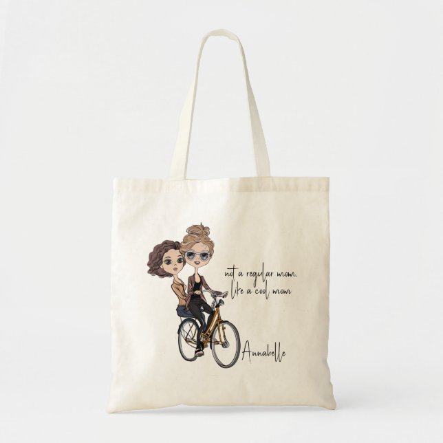 Bolsa Tote Artsy Mãe/Filha na Bicicleta Desenhando "Mãe Legal (Frente)