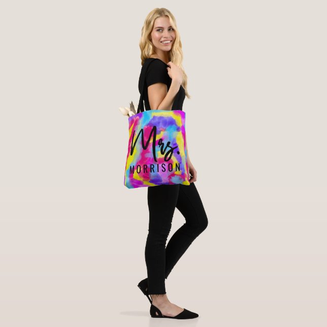 Bolsa Tote Artsy Moderno Neon Colorido Arco-Íris Aquarela (No(a) Modelo)