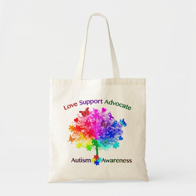 Bolsa Tote Árvore Arco-Íris do Autismo (Frente)