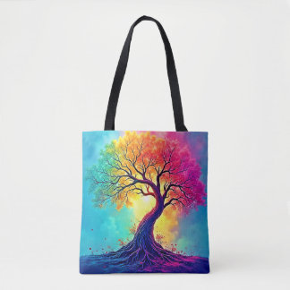 Bolsa Tote Árvore Arco-Íris: Raízes de Esperança Infinita Art