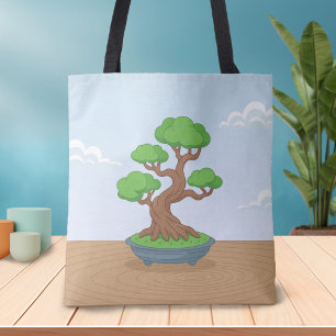 Bolsa Tote Árvore Bonsai Japonesa Tortuosa sobre Mesa
