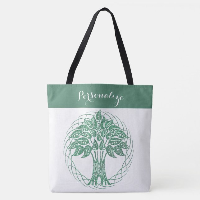 Bolsa Tote Árvore brilhante verde da vida Zen Yoga (Frente)