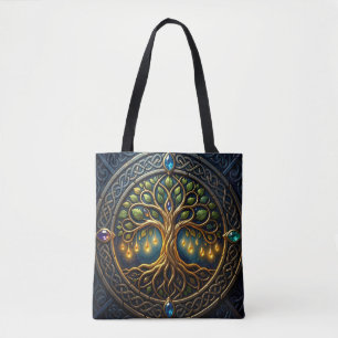 Bolsa Tote Árvore Celestial de Luz Árvore Celta de Ouro da Vi