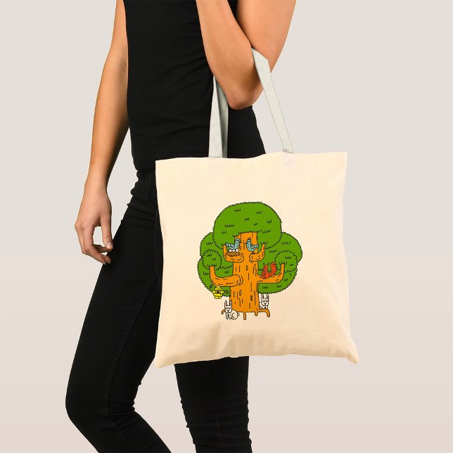 Bolsa Tote Árvore com Animais Florestais de Natureza Custa (Criador carregado)
