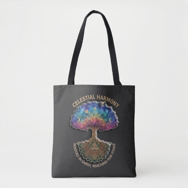 Bolsa Tote Árvore da Harmonia Celestial - Mandala de Meditaçã (Frente)