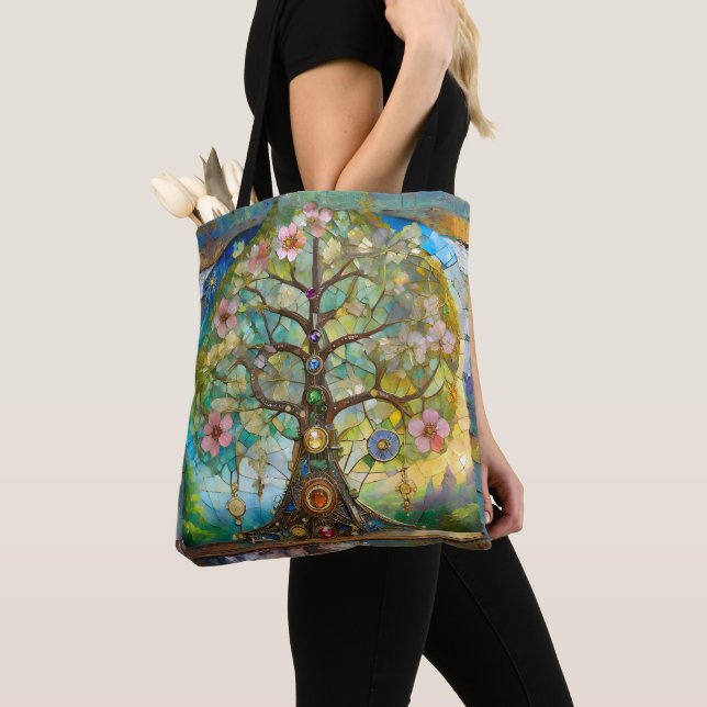 Bolsa Tote Árvore Da Vida Em Flor Dos 7 Chakras (Close Up)