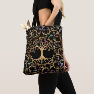 Bolsa Tote Árvore da vida - Yggdrasil - folhas coloridas