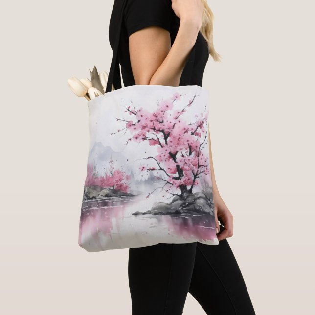 Bolsa Tote Árvore de Bloqueio de Pink (Close Up)