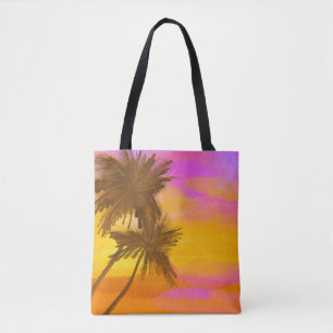 Bolsa Tote Árvore de coco, tema de verão tropical.