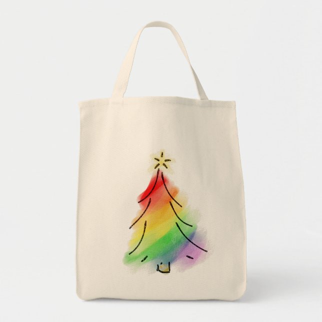 Bolsa Tote Árvore de Férias do Arco-Íris (Frente)