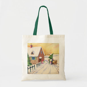 Bolsa Tote Árvore de Natal Antiga em uma Estrada de Inverno N