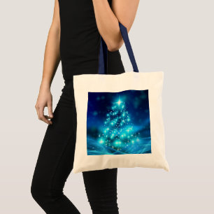 Bolsa Tote Árvore de Natal Azul Moderna com Luzes