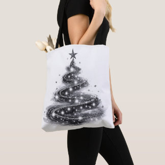 Bolsa Tote Árvore de Natal Brilhante Prata Preta