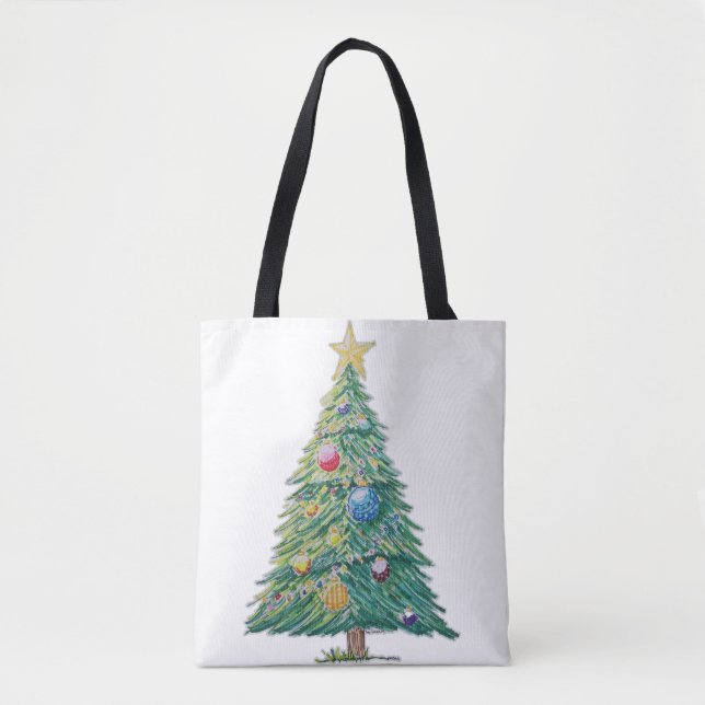 Bolsa Tote Árvore de Natal Colorida (Frente)