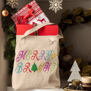 Bolsa Tote Árvore de Natal Colorida e feliz