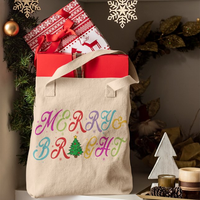 Bolsa Tote Árvore de Natal Colorida e feliz (Criador carregado)