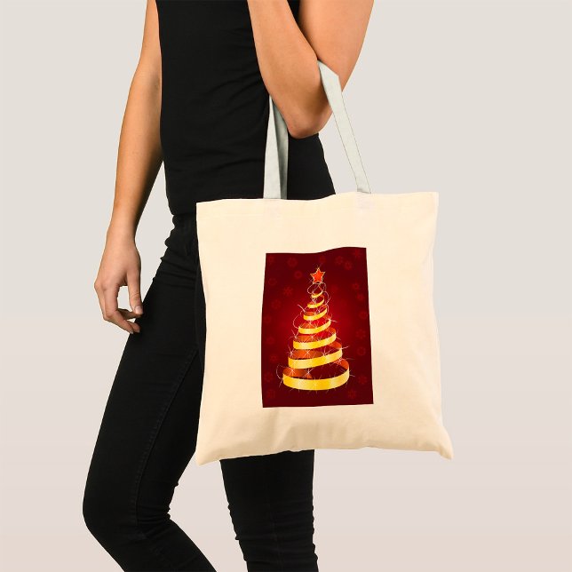Bolsa Tote Árvore de Natal com Fita Dourada Moderna e Elegant (Criador carregado)