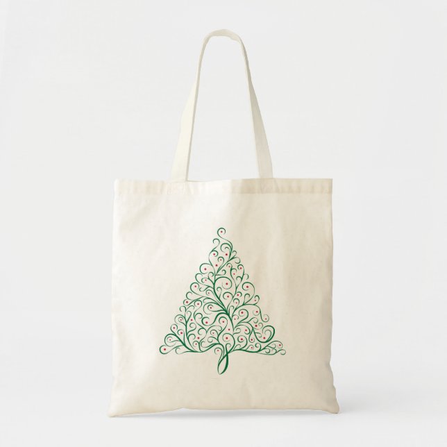 Bolsa Tote Árvore de Natal da Caligrafia Vermelha e Verde (Frente)