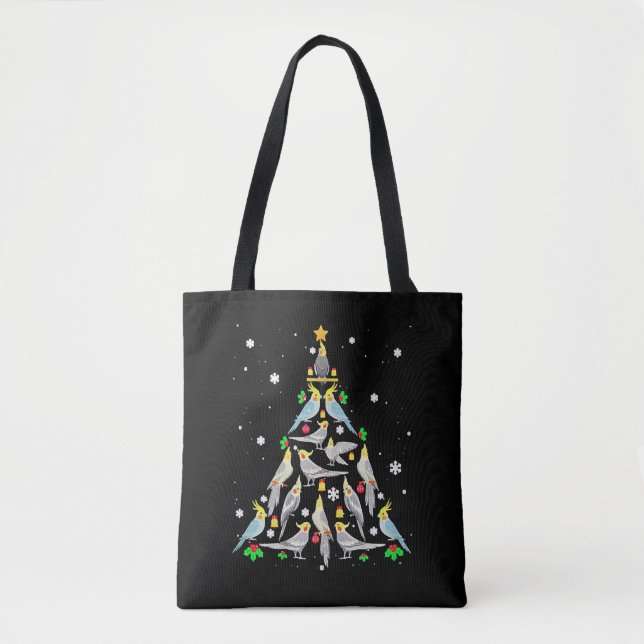 Bolsa Tote Árvore de Natal da Cockatiel Funny Cockatiel Bird  (Frente)