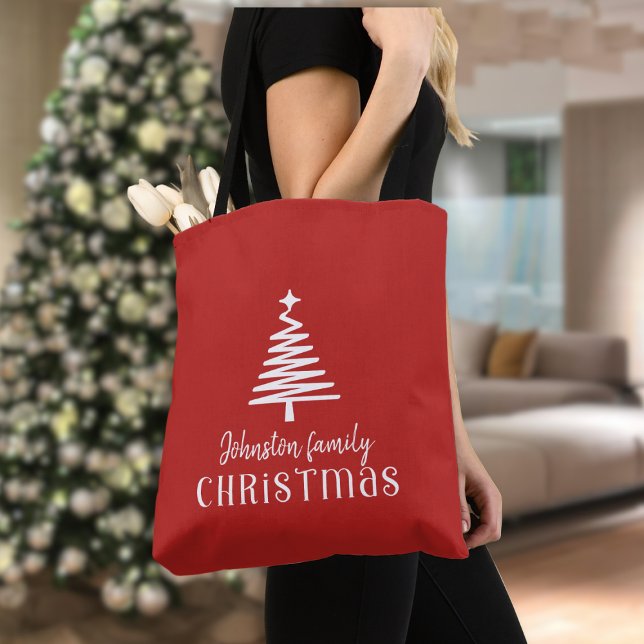 Bolsa Tote Árvore de Natal da família personalizada, simples  (Criador carregado)