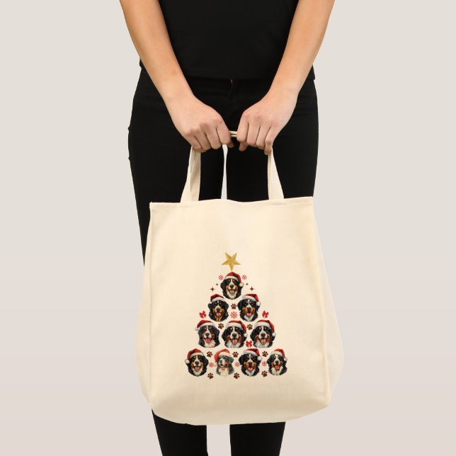 Bolsa Tote Árvore de Natal de Cachorro Bernês, Xmas Berner (Frente (produto))
