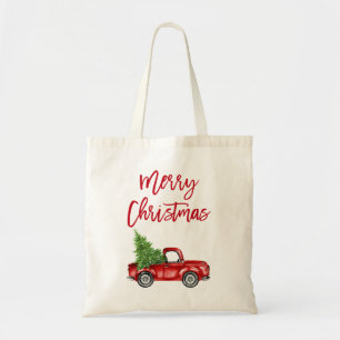 Bolsa Tote Árvore de Natal de Caminhão Vermelho com Script Ve