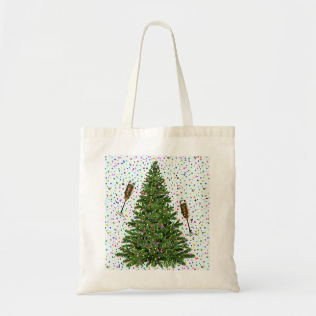 Bolsa Tote árvore de natal de champanhe (Frente)