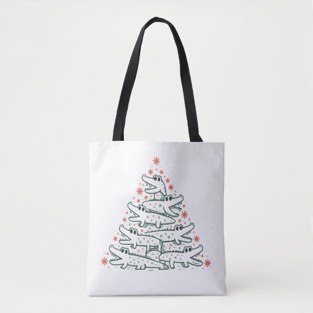 Bolsa Tote Árvore de Natal de Jacaré, Crocodilo Engraçado Fló (Frente)