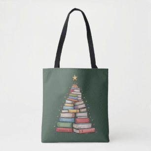 Bolsa Tote Árvore de Natal de Livros Retro Bibliófilo Bibliot