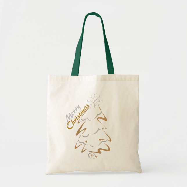 Bolsa Tote Árvore de Natal Dourada e prateada (Frente)