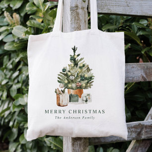 Bolsa Tote Árvore de Natal em Aquarela Natalícia